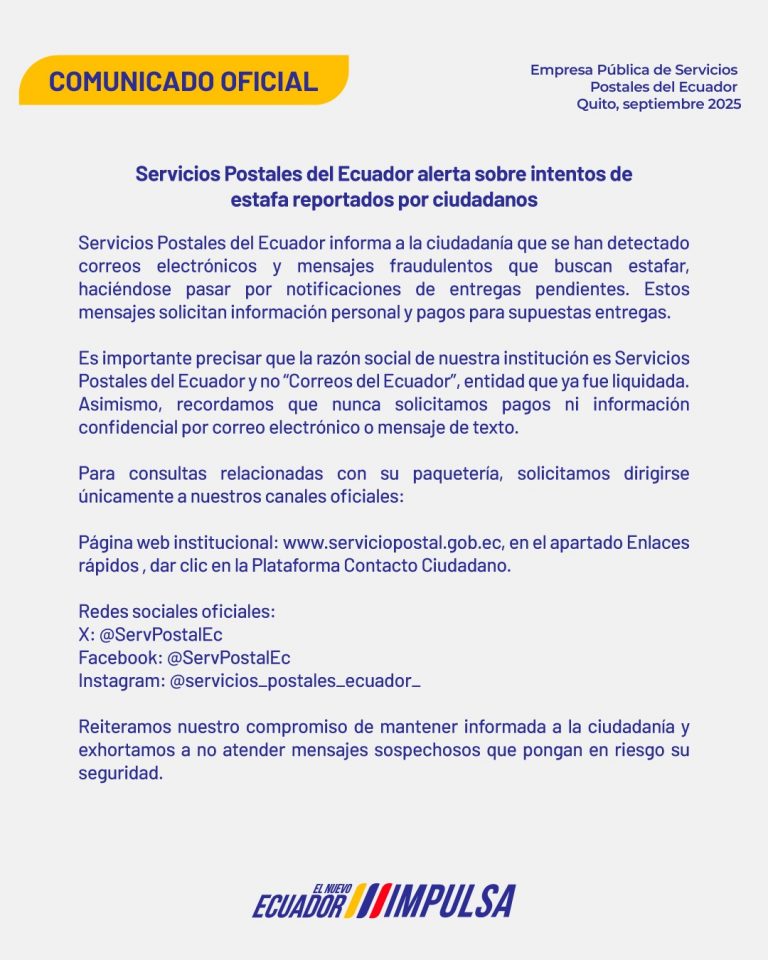 Servicios Postales del Ecuador alerta sobre intentos de estafa ...